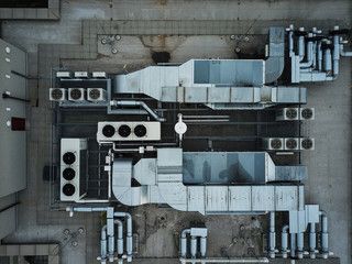 Aerial view of rooftop ductwork and plant during a completed install